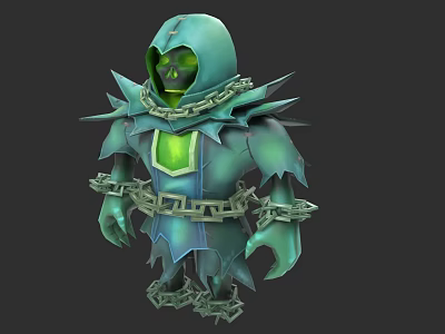 Fantasy Game Movie Character Green Hooded Skull With Chains And Green Gem Armor 3d model