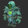 Fantasy Game Movie Character Green Hooded Skull With Chains And Green Gem Armor