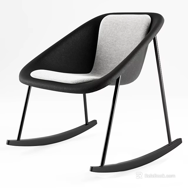 Modern Leisure Rocking Chair With Black Gray Design Curved Backrest And Sleek Metal Legs 3d model 