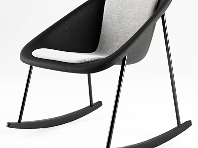 Modern Leisure Rocking Chair With Black Gray Design Curved Backrest And Sleek Metal Legs 3d model