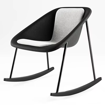 Modern Leisure Rocking Chair With Black Gray Design Curved Backrest And Sleek Metal Legs 3d model
