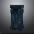 Blue Decorative Column Featuring Intricate Carvings And Layered Stone Structure 3d model