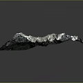 Natural Mountain Landscape With Snowy Peaks Valley River And Detailed Terrain