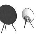 Modern Circular Black and White Speakers with Minimalist Tripod Stands Design