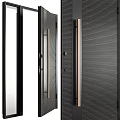 Elegant Modern Hinged Doors With Vertical Striped Panels And Metal Handles Design