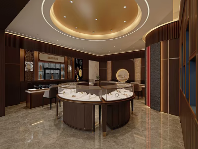 Luxury Elegant Jewelry Store Interior Design With Round Display Counters And Premium Refined Decorations 3d model