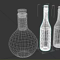 Three Decorative Wine Bottles with Blue Black Hues Floral Leaf Patterns and Cork Stoppers