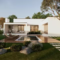 Modern White Detached Villa With Private Pool Lush Green Lawn And Outdoor Lounge