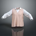 Pink Knitted Vest Over White Shirt With Extended Sleeves And Gray Background Reflection