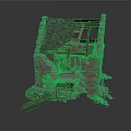 Old Stone House Ruin With Broken Walls Wooden Beams And Scattered Debris