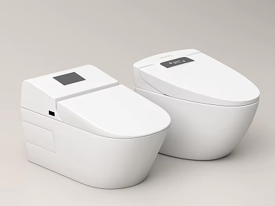 Two Modern White Smart Toilets With Digital Display And Sleek Design 3d model