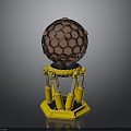 Mechanical Metallic Sphere With Hexagonal Grid And Yellow Support Pillars