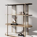 Modern Open Shelf Bookcase With Curved Wooden Frame Books Vases And Decorative Items