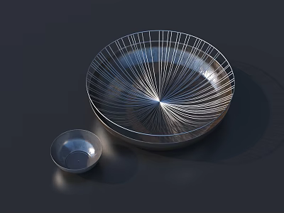 Modern Metal Tableware Set With Large Bowl Radial Line Design And Small Bowl 3d model