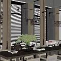 Modern Luxury Sales Office Interior Design With Large Windows Blinds Pendant Lights And Green Plants