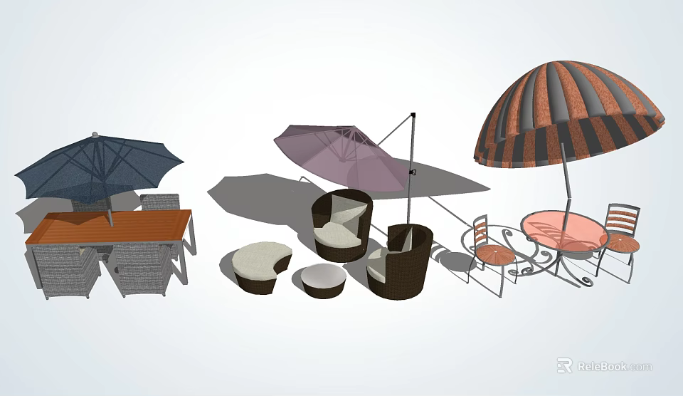 Outdoor Table and Chair Sets with Umbrella for Garden Patio Relaxation 3d model 