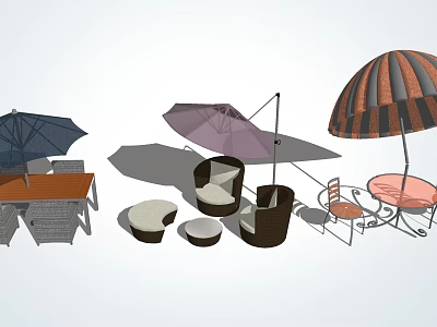 Outdoor Table and Chair Sets with Umbrella for Garden Patio Relaxation 3d model
