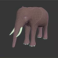 3D Elephant Model With Brown Body White Tusks On Black Background And Reflective Base