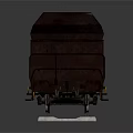 Dark Brown Freight Train Car on Railway Track with Detailed Wheels and Structure