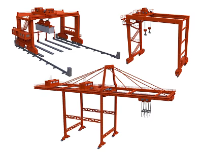 Red Industrial Crane Equipment With Various Lifting Structures And Frames 3d model