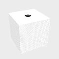 Minimalist White Cube Decorative Object With Geometric Line Pattern And Black Circular Hole On Top 3d model