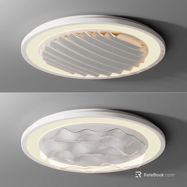 Modern White Ceiling Light With Wavy Texture And Soft Circular Lighting 3d model 