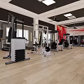 Spacious Fitness Gym Interior With Various Workout Equipment And Wooden Flooring