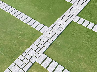 Beautiful Garden Path Design With Cross Shaped Stone Pavers On Green Grass 3d model