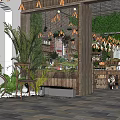 Rustic Specialty Store Interior With Brick Wall Greenery Wooden Shelves And Decorative Items