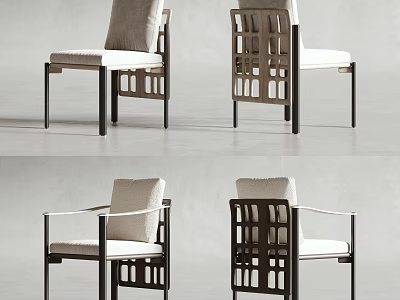 Modern Leisure Chair With Armrests Lattice Backrest Upholstered Seat And Metal Frame 3d model