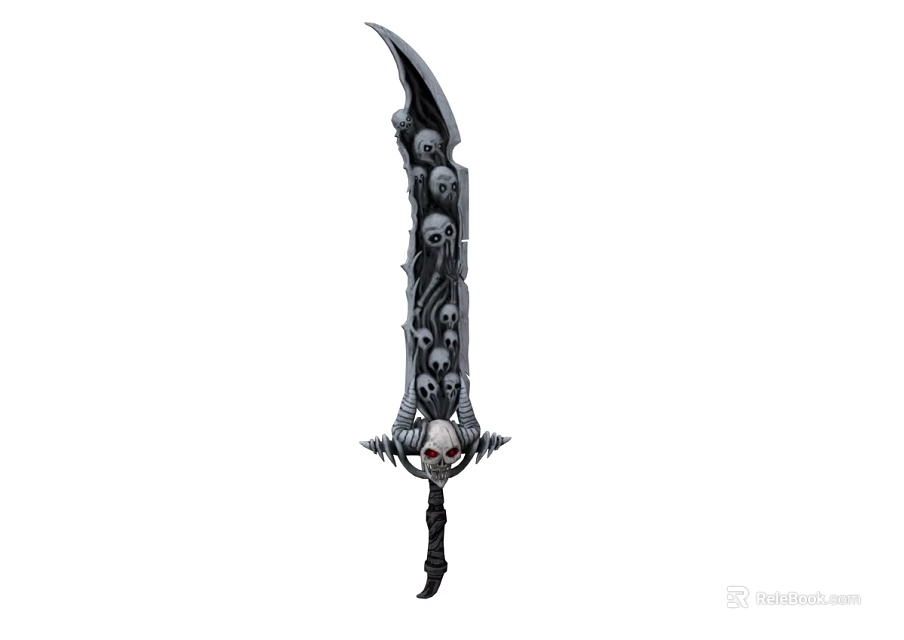 Intricate Skull Decorated Mythical Sword With Skeleton Engravings And Dark Fantasy Design 3d model 
