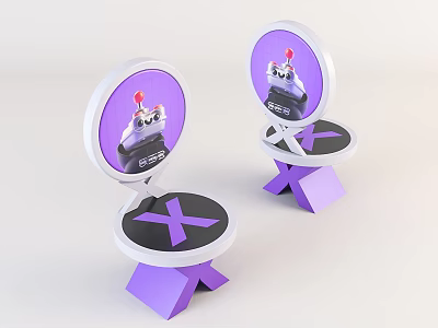 Modern Kids' Chair With Purple Round Seat X Decoration And Stable Base 3d model