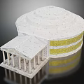 White Architectural Model With Circular Steps Columns And Golden Geometric Frieze