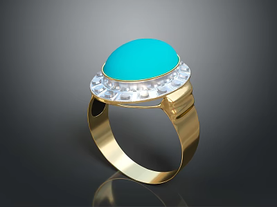Gold Ring With Turquoise Stone And Crystal Accents For Daily Wear 3d model