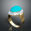 Gold Ring With Turquoise Stone And Crystal Accents For Daily Wear