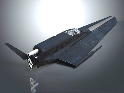 Dark Colored Futuristic Aircraft 3D Model Featuring Sleek Design Transparent Cockpit And Twin Engines 3d model