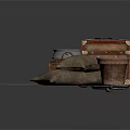 Vintage Interior Setup With Old Wooden Trunk Decorative Rug Pillows And Metal Container