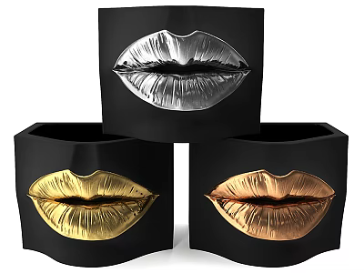 Decorative Ornament Set with Lip Design in Silver Gold Copper Colors and Black Base 3d model