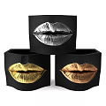 Decorative Ornament Set with Lip Design in Silver Gold Copper Colors and Black Base