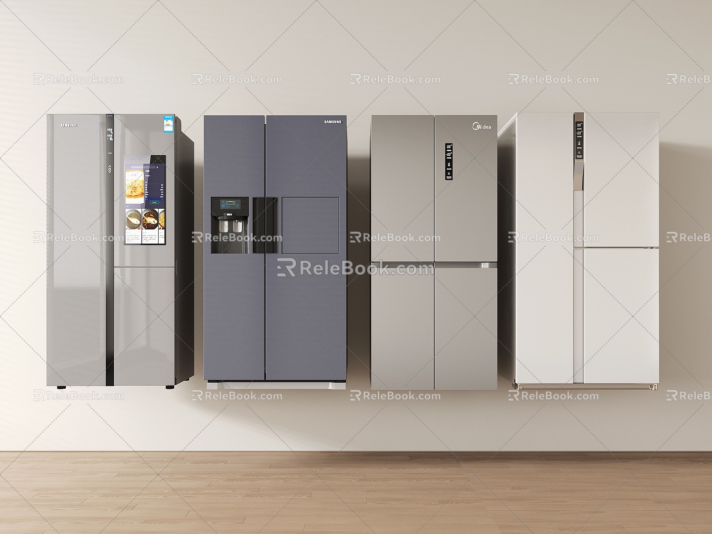 Modern double-door refrigerator smart refrigerator up and down double-door refrigerator three-door parallel 3d model