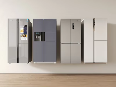 Modern Refrigerators In Various Colors And Stylish Designs For Kitchen Use 3d model