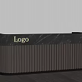Modern Reception Desk With Black Marble Countertop Logo Vertical Slat Design And White Blinds