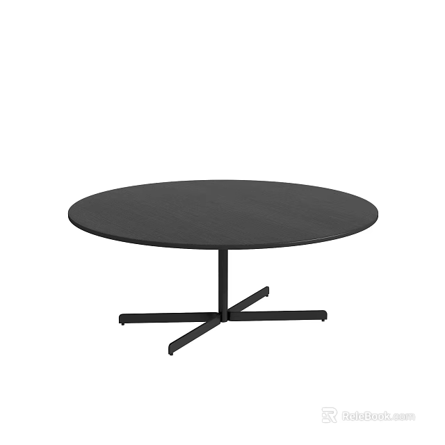 Modern Black Round Coffee Table With Crossed Metal Base And Smooth Surface 3d model