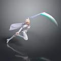 Man Wearing White Clothes Holding a Sword With Green Glow Jumping In Air
