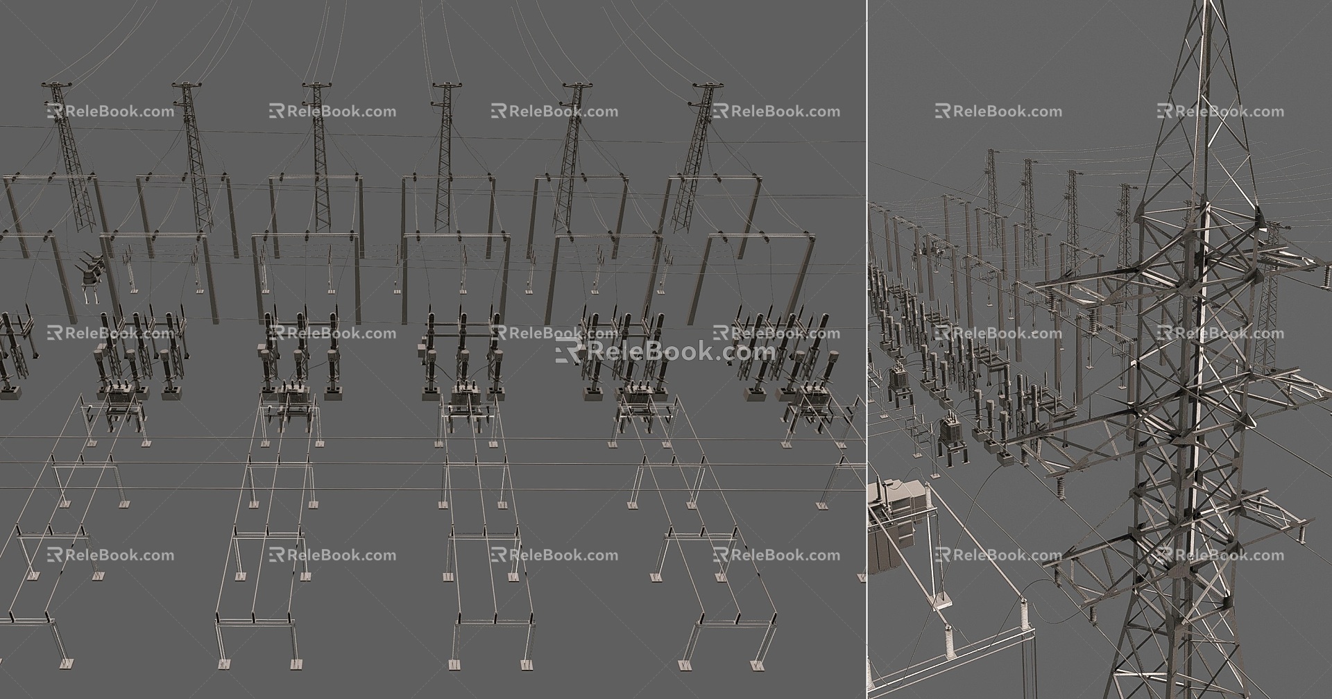 Modern Substation Transformer High Voltage Line Outdoor High Voltage Wire Transformer Outdoor Industrial Wire Equipment 3d model