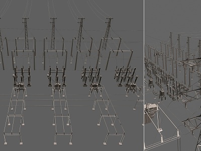 Modern Substation Transformer High Voltage Line Outdoor High Voltage Wire Transformer Outdoor Industrial Wire Equipment 3d model