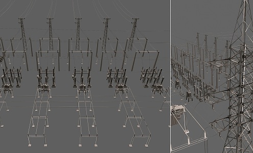 Modern Substation Transformer High Voltage Line Outdoor High Voltage Wire Transformer Outdoor Industrial Wire Equipment 3d model