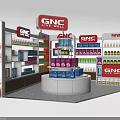 GNC Mall Counter with Shelves Displaying Various Health Products and Advertising Panel