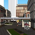 Modern Commercial Street With Multi story Buildings Shops Restaurants And Outdoor Seating