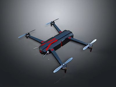 Black Red Quadcopter Drone With Four Propellers And Sleek Fuselage Design 3d model
